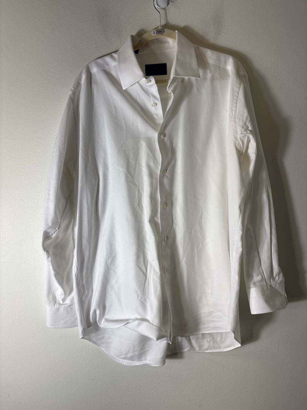 Mens David Donahue White Button Up Textured Dress Shirt Sz 17 34/35